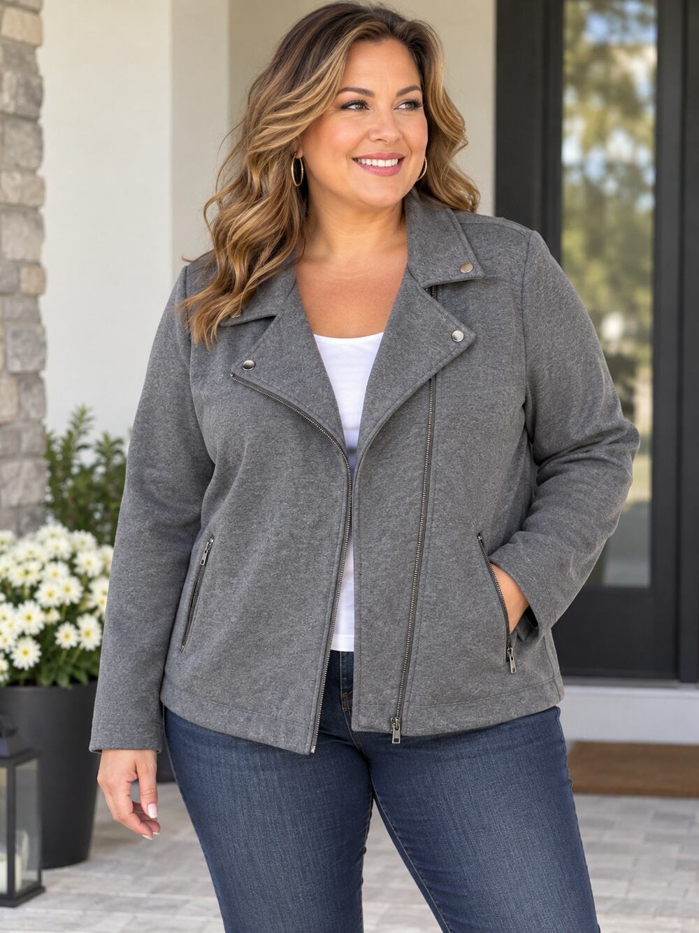 Torrid Size 5 Gray Moto Jacket Full Zip Cotton Blend Plus Size